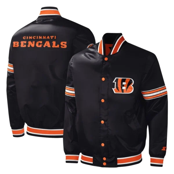 Cincinnati Bengals Midfield Full-Snap Satin Black Varsity Jacket