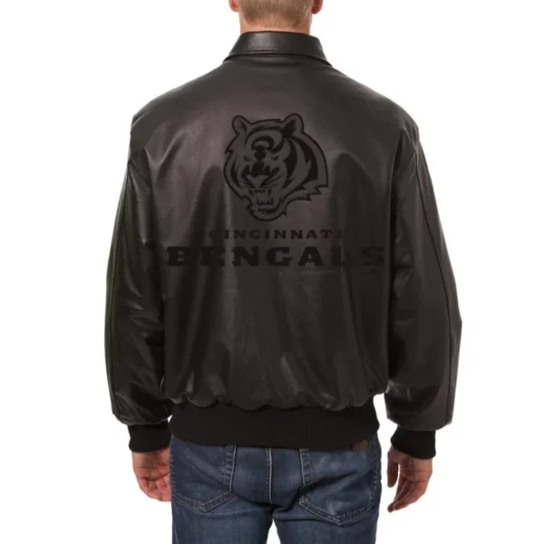 Cincinnati Bengals Tonal Full Leather Black Bomber Jacket