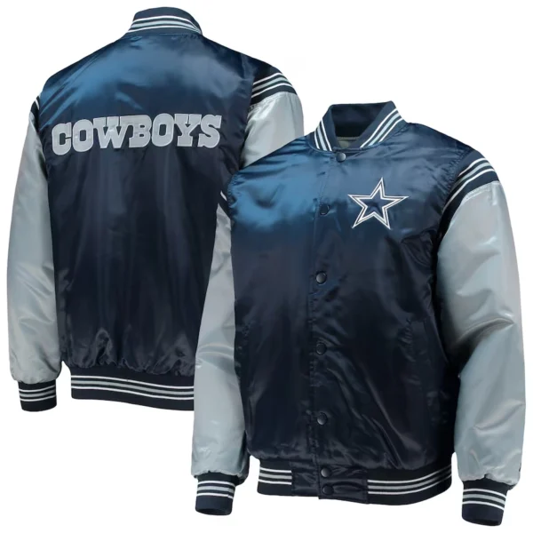 Dallas Cowboys Leader Satin Grey/Navy Varsity Jacket