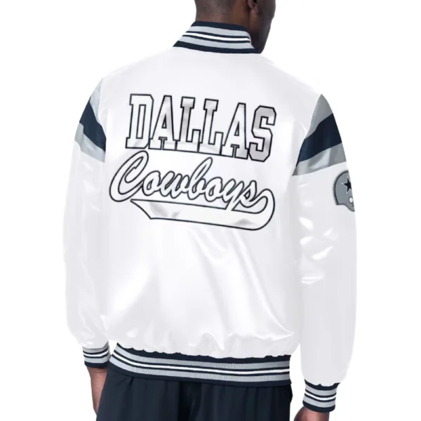 Dallas Cowboys Full-Snap Satin White Varsity Jacket