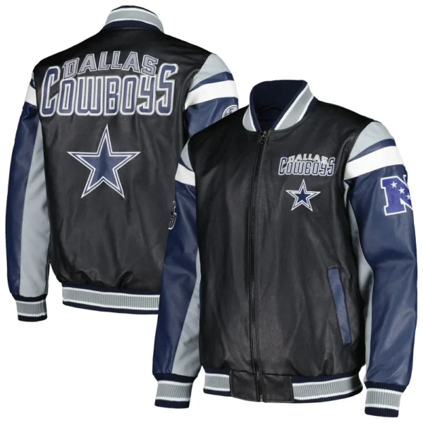 Dallas Cowboys Full-Zip Leather Black/Navy Varsity Jacket