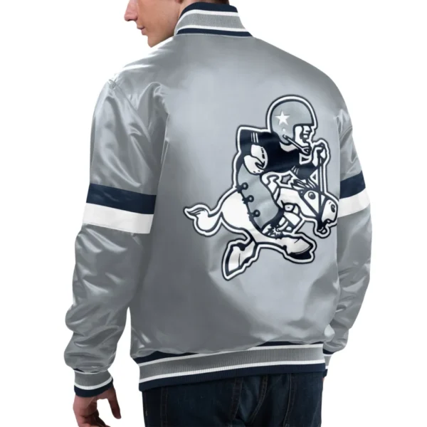 Dallas Cowboys Home Game Satin Gray Varsity Jacket