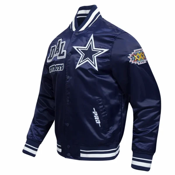 Dallas Cowboys Mashup Full-Snap Satin Navy Varsity Jacket