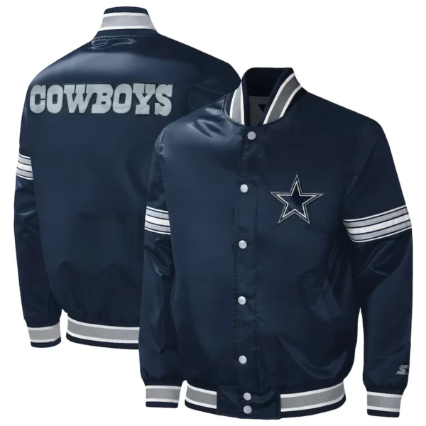 Dallas Cowboys Midfield Full-Snap Satin Navy Varsity Jacket