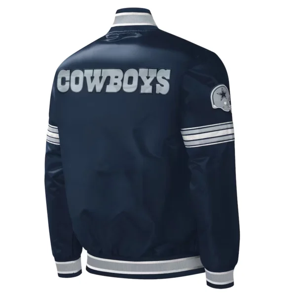 Dallas Cowboys Midfield Full-Snap Satin Navy Varsity Jacket