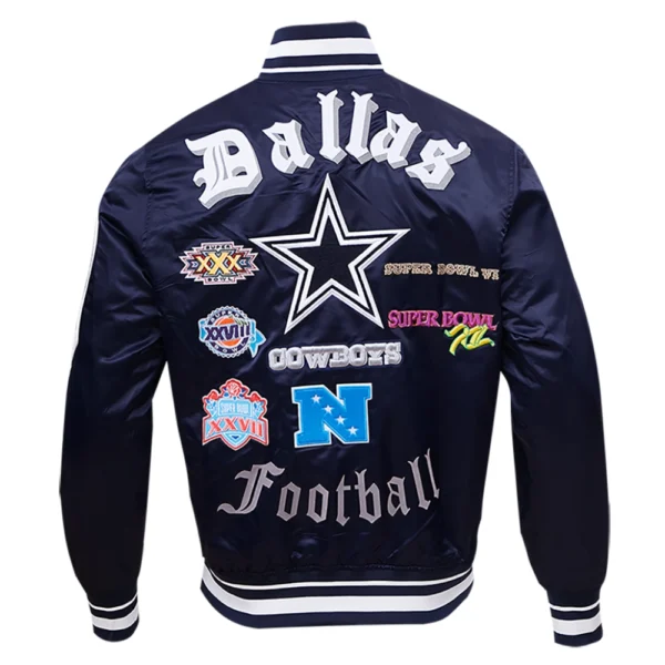 Dallas Cowboys Old English Full-Snap Satin Navy Varsity Jacket