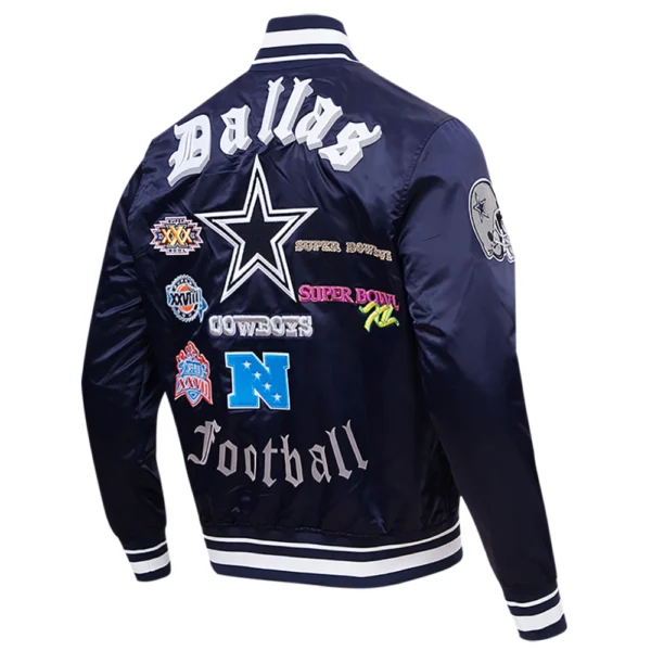 Dallas Cowboys Old English Full-Snap Satin Navy Varsity Jacket