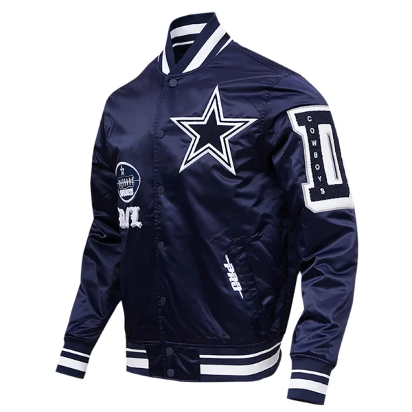 Dallas Cowboys Old English Full-Snap Satin Navy Varsity Jacket