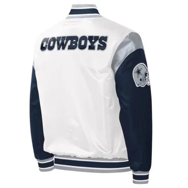 Dallas Cowboys Pitch Full-Snap Satin White/Navy Varsity Jacket
