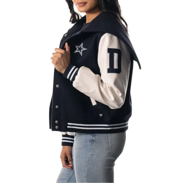 Dallas Cowboys Women’s Sailor Full-Snap Hooded Navy/White Varsity Jacket