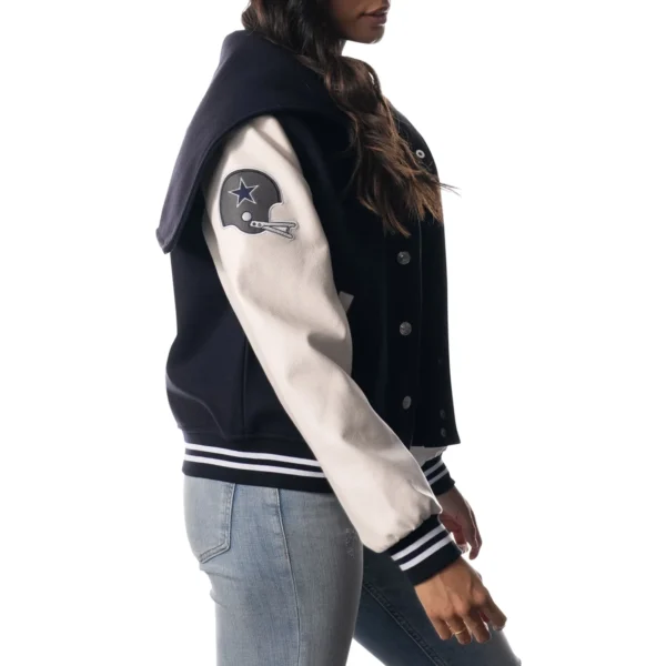 Dallas Cowboys Women’s Sailor Full-Snap Hooded Navy/White Varsity Jacket