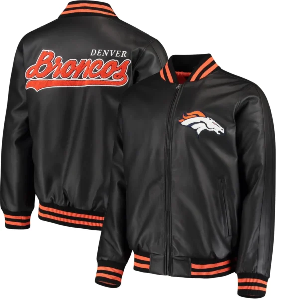 Denver Broncos G-III Sports by Carl Banks Black Leather Varsity Jacket