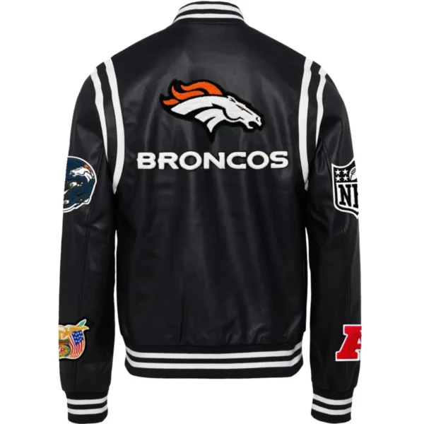 Denver Broncos Jeff Hamilton Black Leather Varsity Jacket