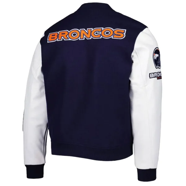 Denver Broncos Navy & White Logo Wool & Leather Varsity Jacket