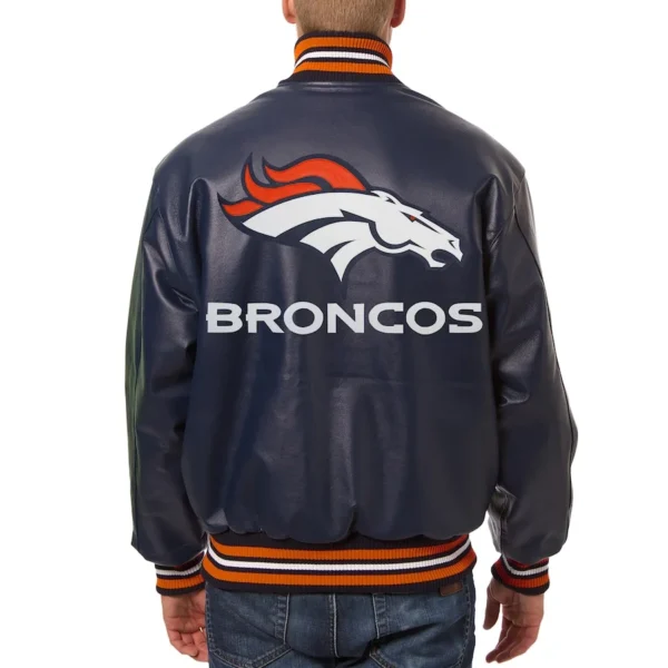 Denver Broncos Navy Leather Varsity Jacket