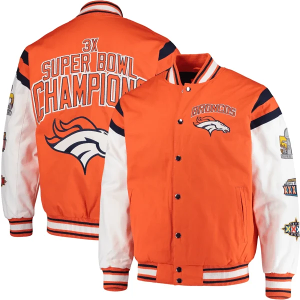 Denver Broncos Orange Patches Fleece Varsity Jacket