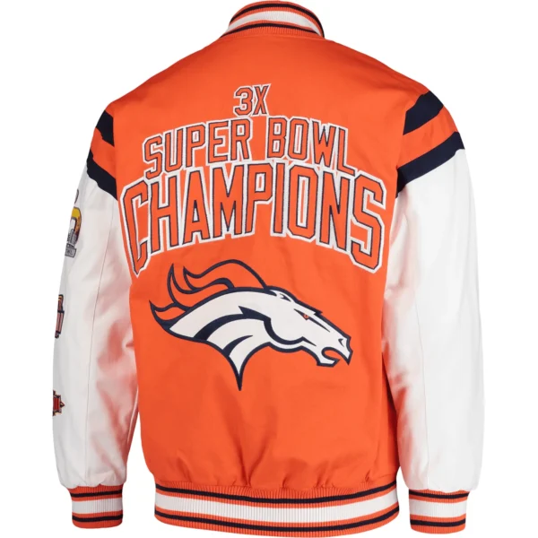 Denver Broncos Orange Patches Fleece Varsity Jacket