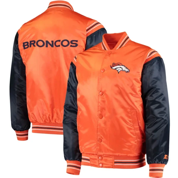 Denver Broncos Satin Varsity Jacket Orange & Navy