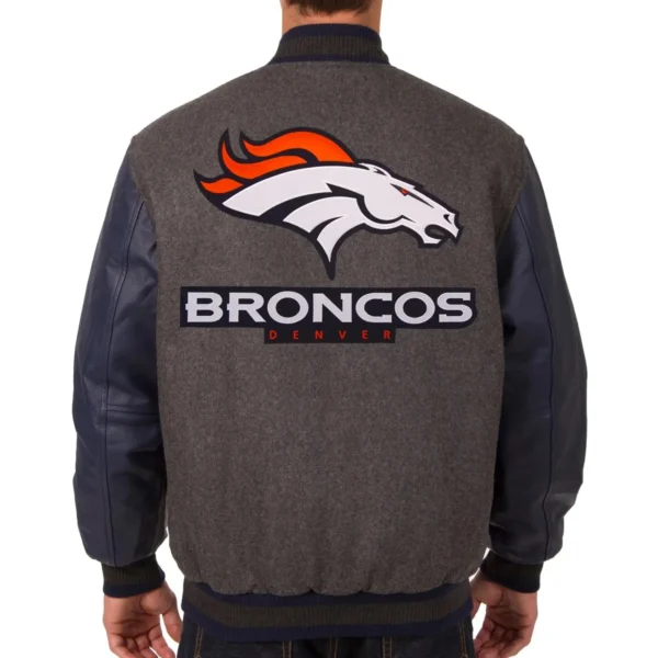 Denver Broncos Wool & Leather Varsity Jacket Charcoal & Navy