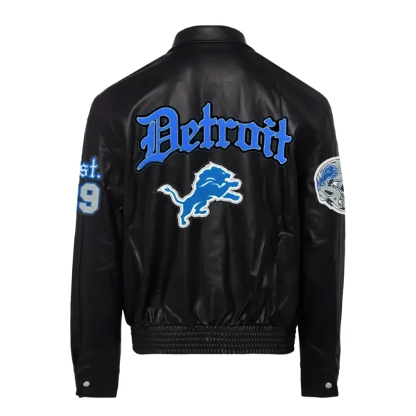 Detroit Lions Full Real Leather Old English Black Jacket