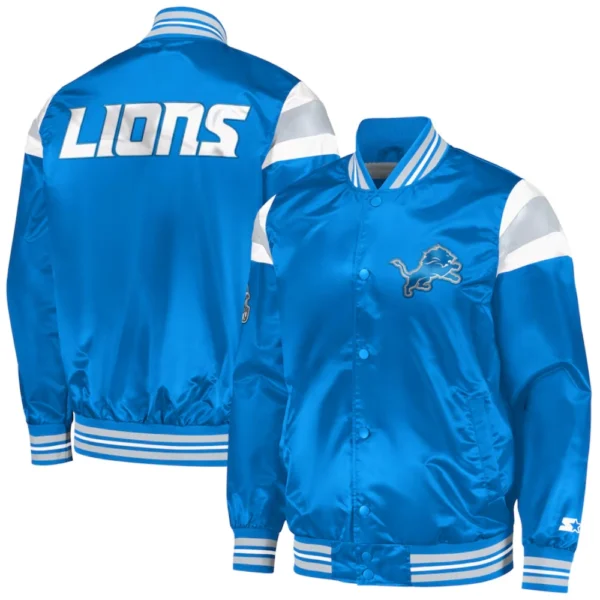 Detroit Lions Full-Snap Blue Satin Varsity Jacket