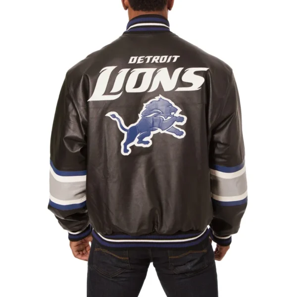 Detroit Lions Genuine Leather Black Varsity Jacket