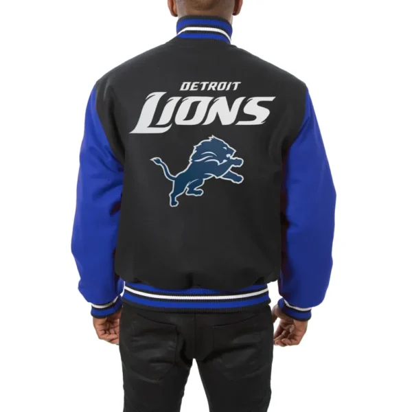 Detroit Lions Handmade Wool Black/Blue Varsity Jacket