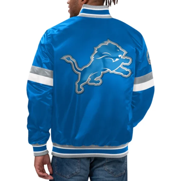 Detroit Lions Home Game Blue Satin Varsity Jacket
