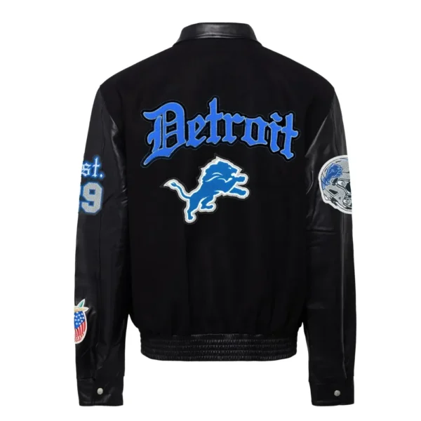 Detroit Lions Jeff Hamilton Old English Wool & Leather Black Varsity Jacket