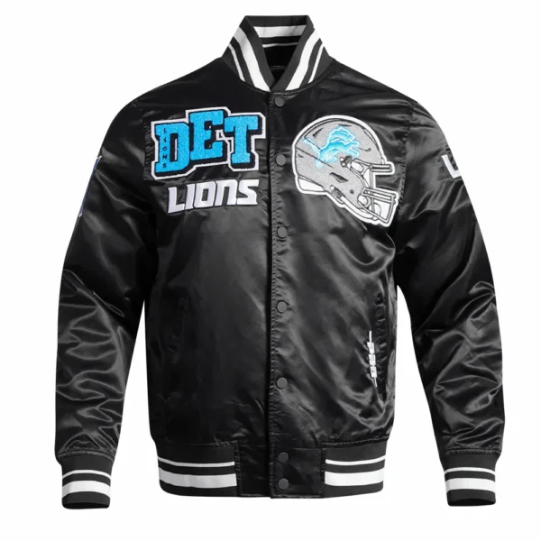 Detroit Lions Mashup Full-Snap Black Satin Varsity Jacket