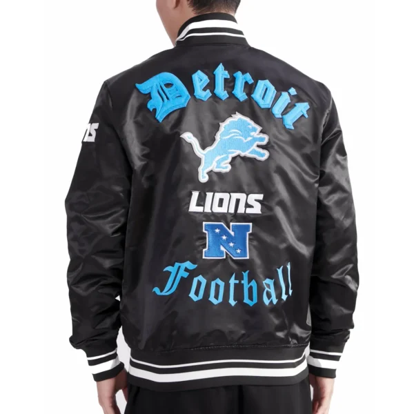 Detroit Lions Old English Men’s Rib Black Satin Jacket