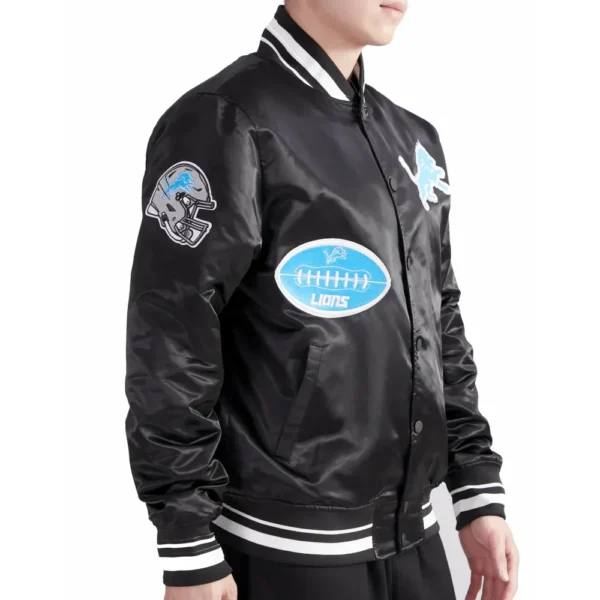 Detroit Lions Old English Men’s Rib Black Satin Jacket