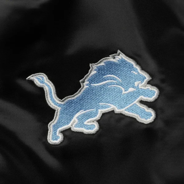 Detroit Lions Locker Room Black Satin Varsity Jacket