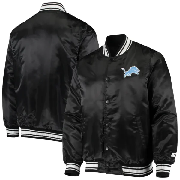 Detroit Lions Locker Room Black Satin Varsity Jacket