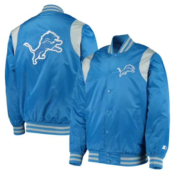 Detroit Lions Prime Time Blue Satin Varsity Jacket