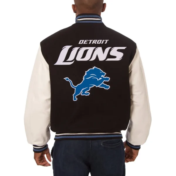 Detroit Lions Two-Tone Wool & Leather Black/White Varsity Jacket