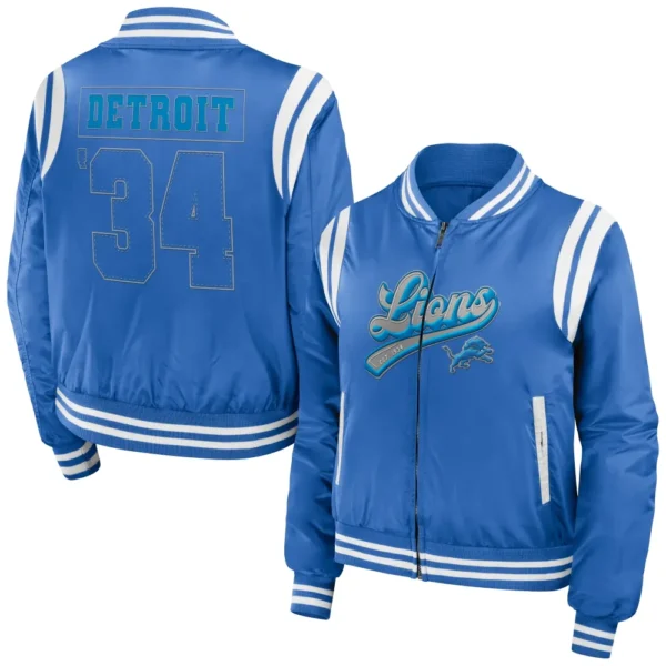 Detroit Lions Women’s Full-Zip Blue Bomber Varsity Jacket