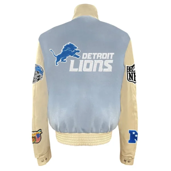 Detroit Lions Wool & Leather Old English Blue/Cream Varsity Jacket