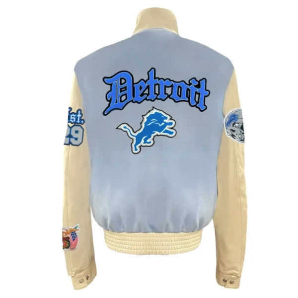 Detroit Lions Wool & Leather Blue/Cream Varsity Jacket