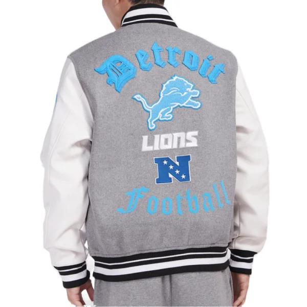 Detroit Lions Old English Rib Wool & Leather Gray/White Varsity Jacket
