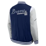 Elite Atlanta Braves Satin Navy-Grey Full-Snap Varsity Jacket Element