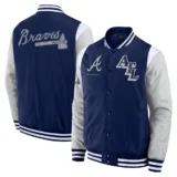 Elite Atlanta Braves Satin NavyGrey Full-Snap Varsity Jacket Elements