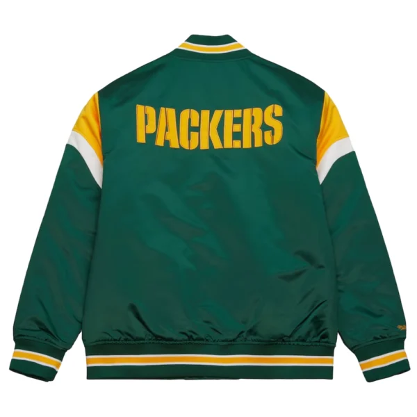 Green Bay Packers Cooperstown Full-Snap Satin Green Varsity Jacket