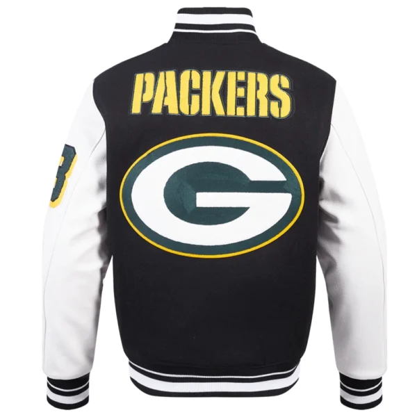 Green Bay Packers Mashup Wool & Leather Black Varsity Jacket