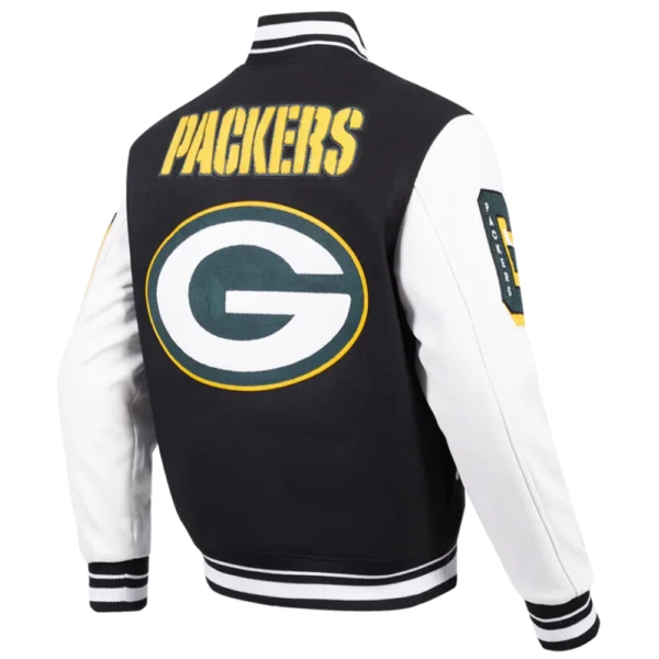 Green Bay Packers Mashup Wool & Leather Black Varsity Jacket