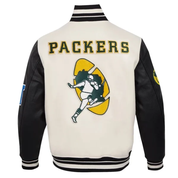 Green Bay Packers Retro Classic Wool & Leather White/Black Varsity Jacket