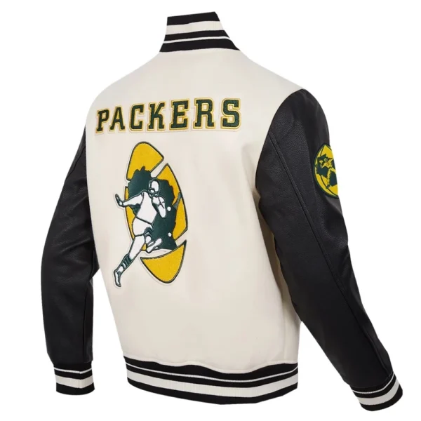 Green Bay Packers Retro Classic Wool & Leather White/Black Varsity Jacket