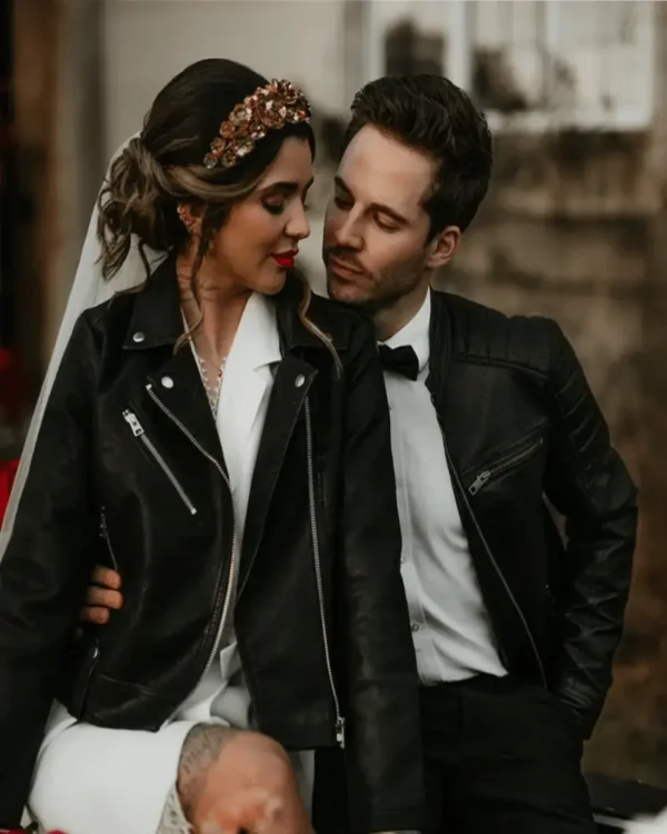 Groom Couple Black Zipper Leather Jacket