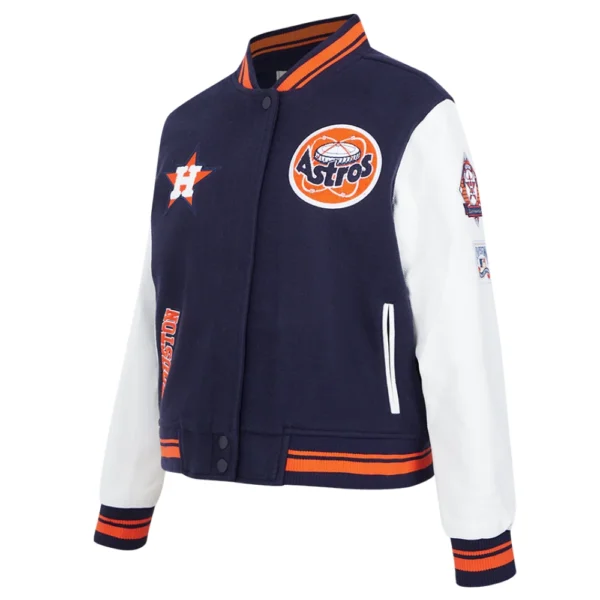 Houston Astros Retro Classic Women’s Full-Snap Varsity Jacket – Navy Satin
