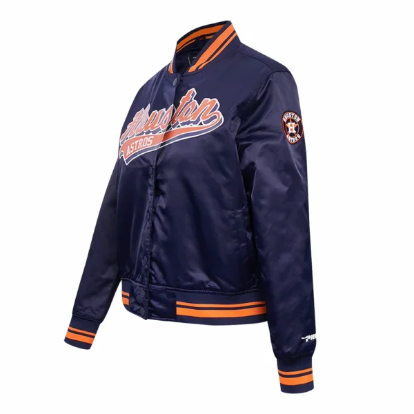 Houston Astros Script Tail Women’s Varsity Navy Jacket Satin